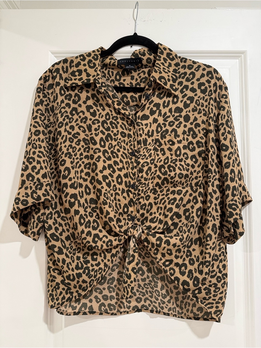 Sanctuary Leopard Print Tie-Front Button Down Shirt - Tan/Black